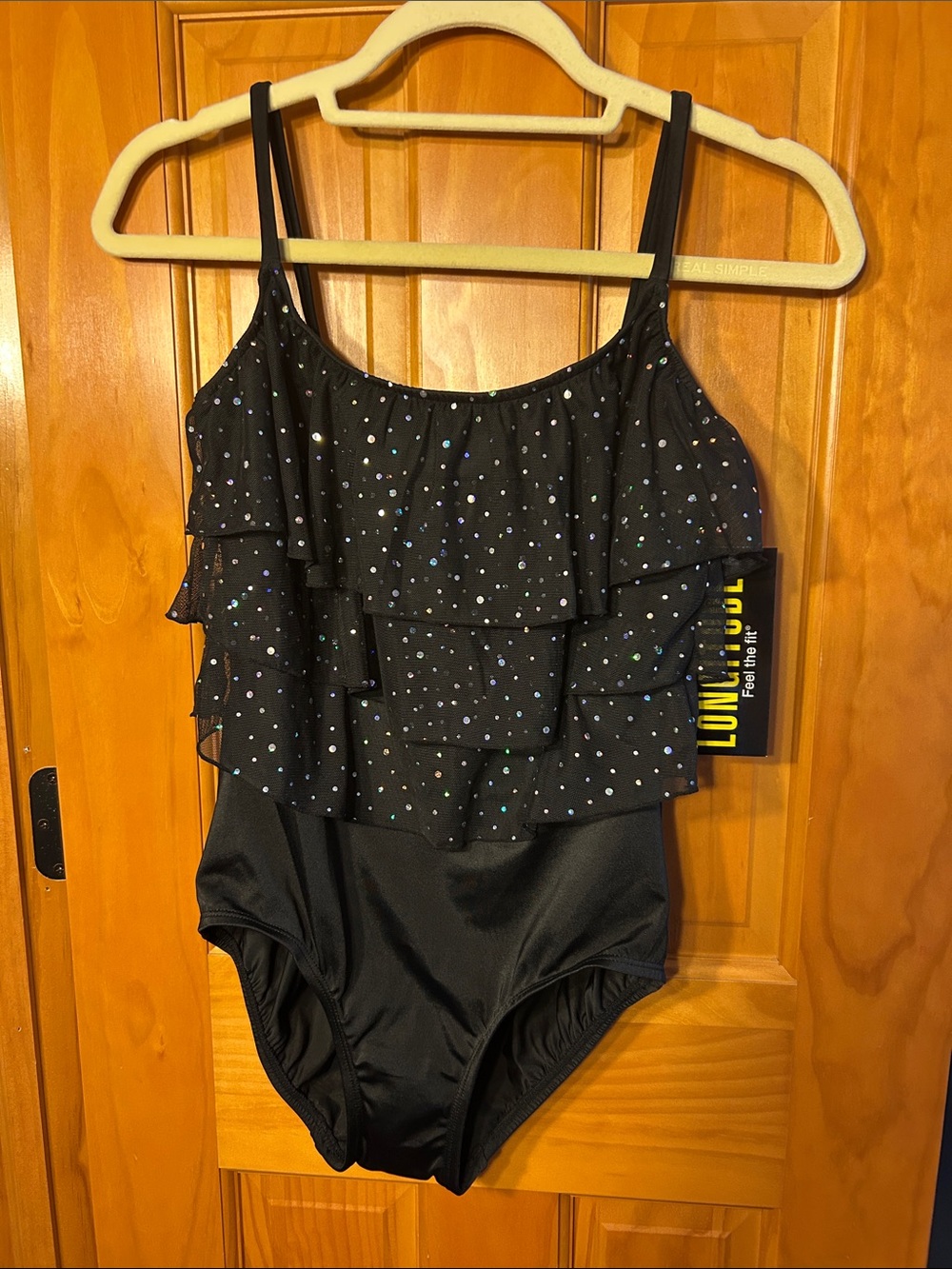 Longitude Black One-Piece Swimsuit with Sparkle Ruffle